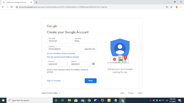 Create Google Account process