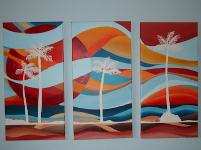 red orange blue beach painting