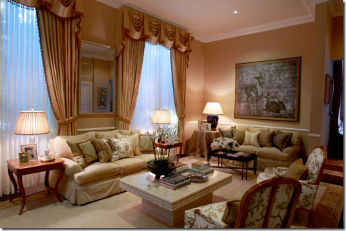 formal designer living room large windows