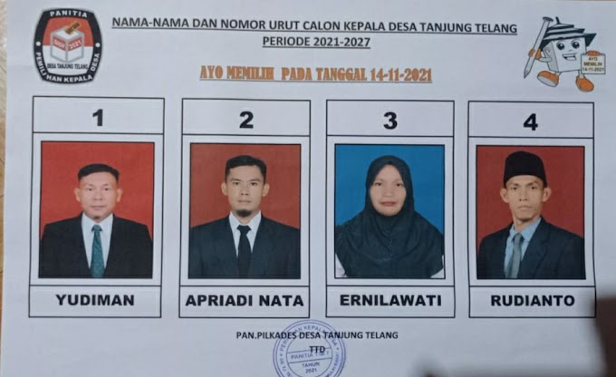 Senin, 18 Oktober 2021, Nama dan Nomor Calon Kades (Cades) Tanjung Telang Periode 2021-2027 # Sumber ; Pan.Pil.Kades Tanjung Telang 2021#