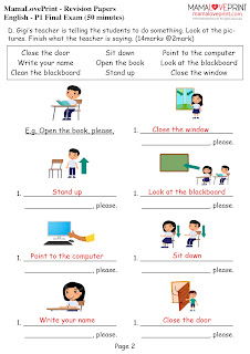 MamaLovePrint . Grade 1 English Worksheets . General English Revision Paper (1) PDF Free Download with Answers