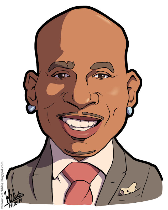 Cartoon caricature of Daymond John.