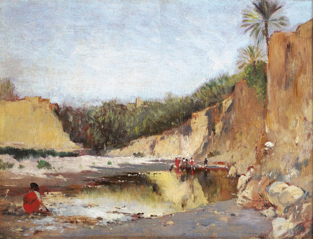 Oasis d'El Kantara - Victor Pierre Huguet (Français - 1835-1902) - Huile sur panneau - 27 x 35,5 cm