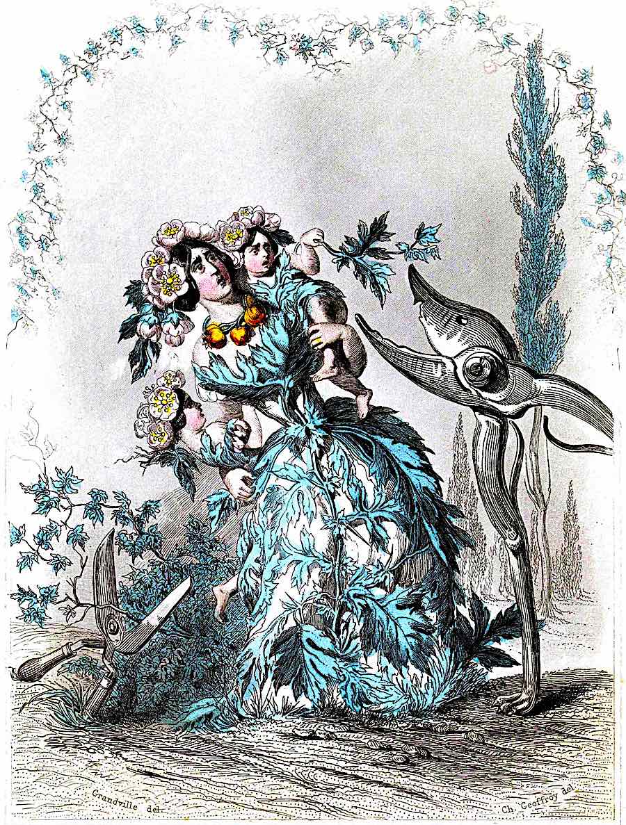 a J.J. Grandville color cartoon about pruning shears