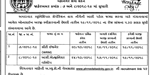 Amdavad municipl corporation  Mahanagr seva savan   Jaher khabar kramank 7 ane 8/201819 ma sudharo 