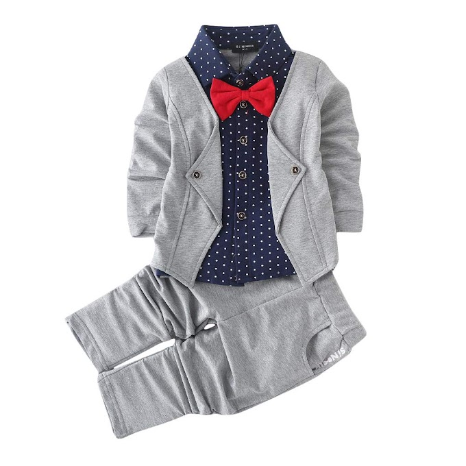 Hopscotch Boys Cotton Blazer Style Shirt and Pant Set in Grey Colour