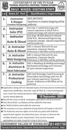 Government College Of Technology Jobs 2023