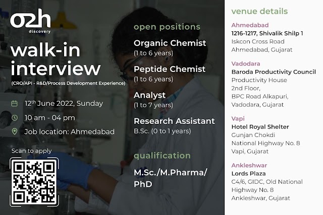 O2H Discovery | Walk-in interviews at Ahmedabad/Vadodara/Vapi/Ankleshwar on 12th June 2022