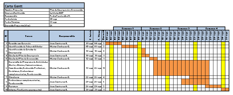 Prevención de Riesgos: Carta Gantt