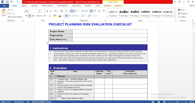 Project Planning Risk Evaluation Checklist 