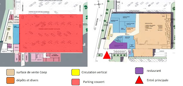 Analyse des palns RDC et paln d'étage du centre commercial COOP le caro suisse