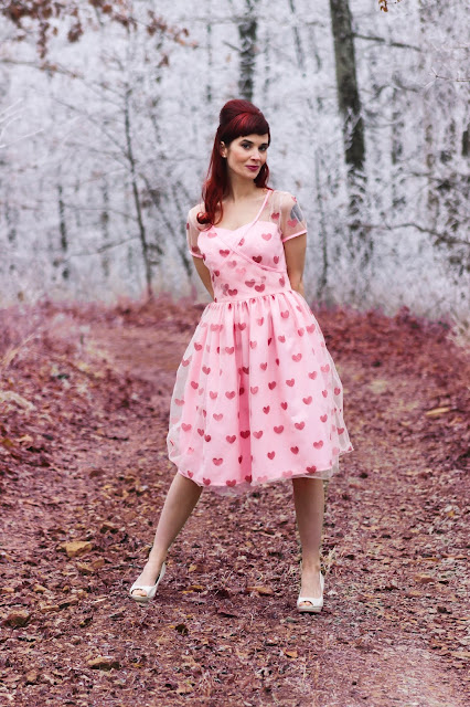 Unique Vintage Light Pink & Sparkling Hearts Dorothy Swing Dress