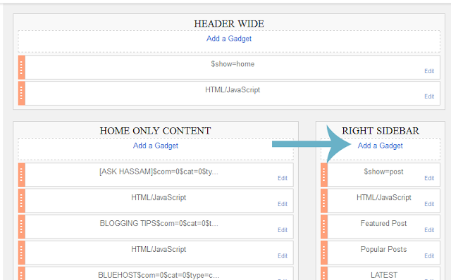 blogger layout add gadget