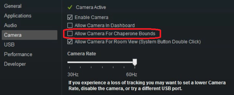 Enable camera Chaperone tron mode from SteamVR settings