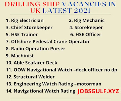 DRILLING SHIP VACANCIES IN UK LATEST 2021