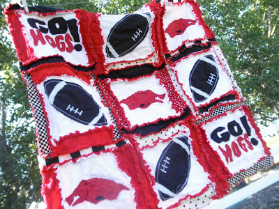 arkansas razorback blanket rag quilt applique