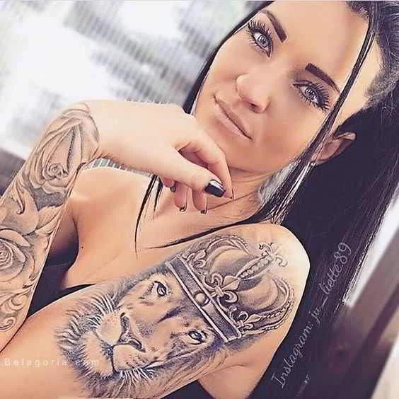 imagen de un tatuaje de león para mujer en el brazo