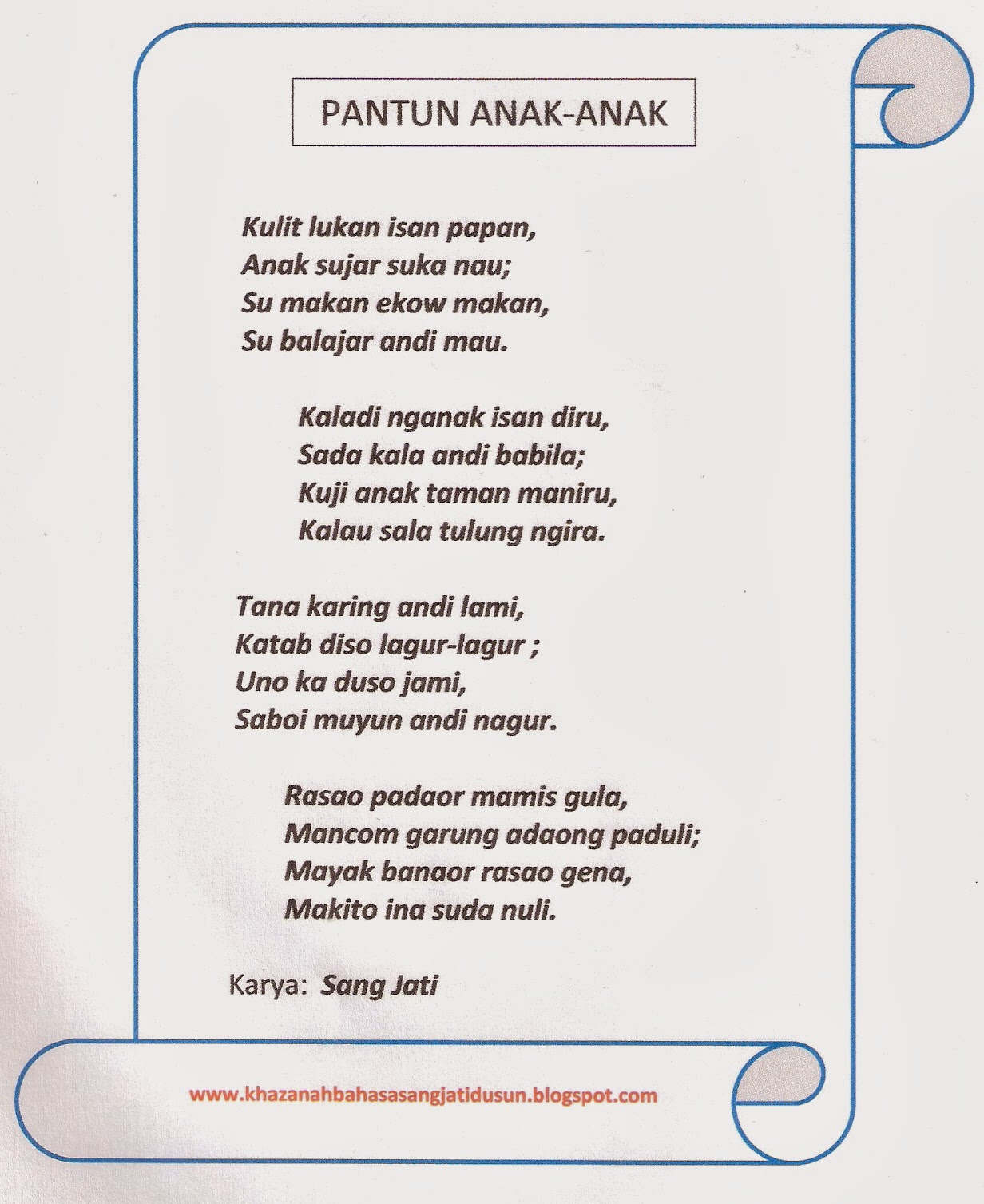 Khazanah Bahasa Sang Jati Dusun: PUISI: PANTUN-PANTUN