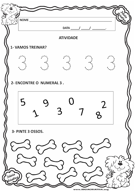 Atividades Matemática Educação Infantil com numerais pontilhados