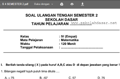 Soal Uas Matematika Kelas 4 Sd Mi Semester 2 Informasi Pendidikan