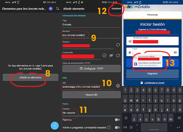 Llenamos los datos de acceso de la aplicación o sitio web en Bitwarden.