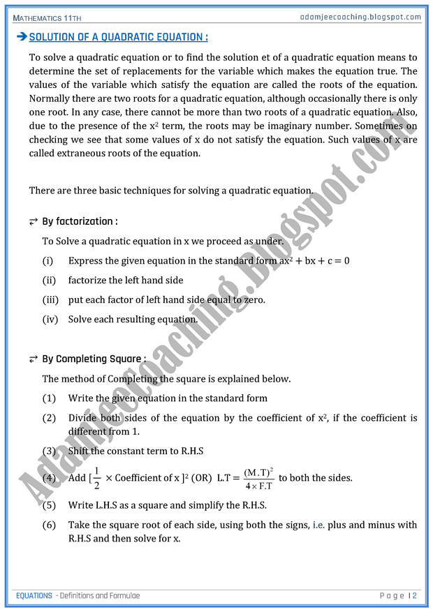 equations-definitions-and-formulae-mathematics-11th