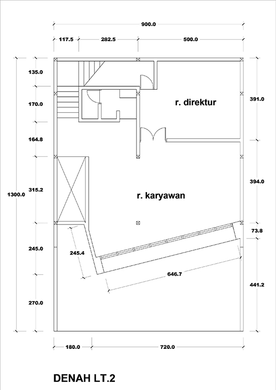 Denah 3 lantai desain kantor modern minimalis dengan coffee shop