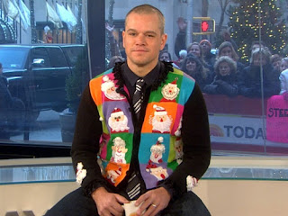Matt Damon, today show, santa claus, christmas, vest, bald head