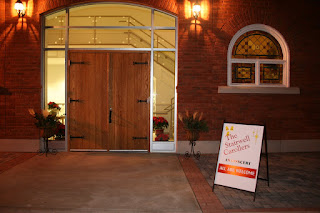 Church entrance, with Stairwell Caroller sign