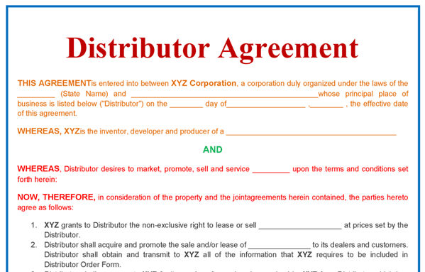 Distributor Agreement Templates in word Format - Excel ...