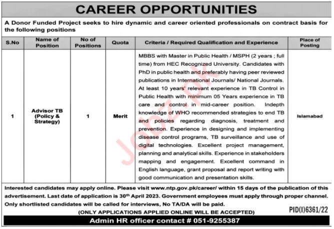 National TB Control Program NTP latest Government Medical jobs and others can be applied till May 01, 2023 or as per closing date in newspaper ad. Read complete ad online to know how to apply on latest National TB Control Program NTP job opportunities.