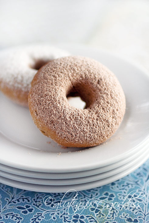 Old fashioned style gluten free powdered sugar donuts with cinnamon