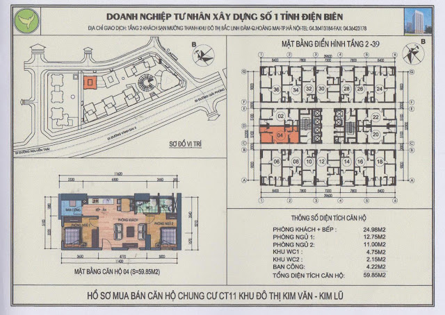 MẶT BẰNG CÁC CĂN HỘ KIM VĂN KIM LŨ CT11