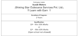 Looking For 10th & 12th Passout Student For Student Trainee Program Learn With Earn In Suzuki Motors