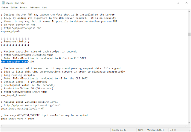 La valeur max_execution_time dans Bloc-notes