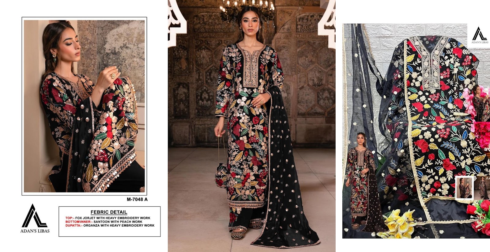 7048 Adans Libas Fox Georgette Embroidery Work Pakistani Salwar Suits