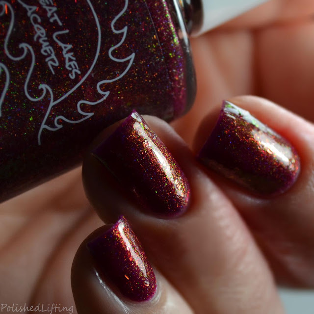 red nail polish with iridescent flake