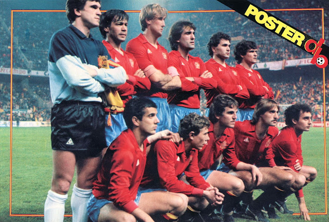 SELECCIÓN DE ESPAÑA. Temporada 1984-85. Arconada, Gerardo, Maceda, Goicoechea, Gordillo y Camacho. Señor, Butragueño, Roberto, Clos y Ricardo Gallego. SELECCIÓN DE ESPAÑA 1 🆚 SELECCIÓN DE ESCOCIA 0 Miércoles 27/02/1985, 20:30 horas. XIII Copa del Mundo México 1986, fase de clasificación, Grupo VII, partido 3. Sevilla, España, estadio Ramón Sánchez Pizjuán. GOLES: ⚽1-0: 48’, Clos.