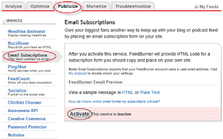 feedburner email subscriptions activation