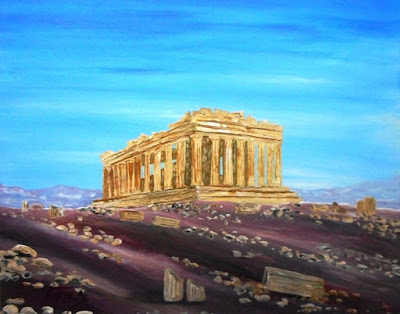 Parthenon- Acropolis: Original (Handmade) Acrylic Painting on Canvas Panel - Ancient Greece Ancient Monument Painting, Wall Art, Acropolis Temple.