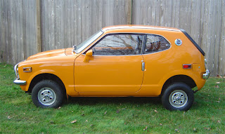 1972 Honda 600Z Coupe, Bright Orange, tiny, 2 cylinders.