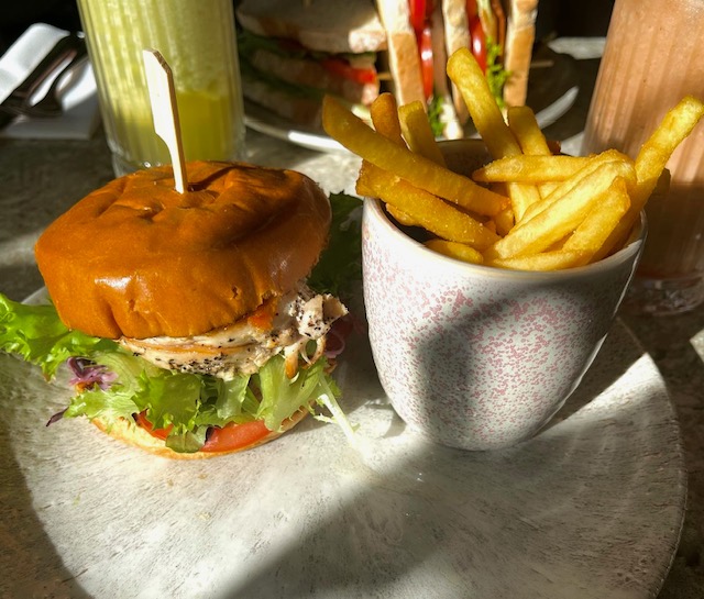 a sandwich and french fries on a table