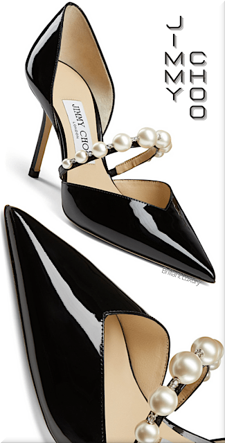 ♦Jimmy Choo Aurelie black patent leather pointed toe pumps with pearl embellishment #jimmychoo #shoes #brilliantluxury