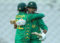 Fahim Ashraf and Hasan Ali celebrate after competing a two-wicket win  © Getty Images