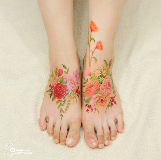 watercolor flower body tattoos