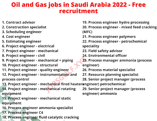 Oil and Gas jobs in Saudi Arabia 2022 - Free recruitment