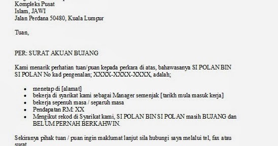 Contoh Surat Rasmi Akuan Bujang - FRasmi