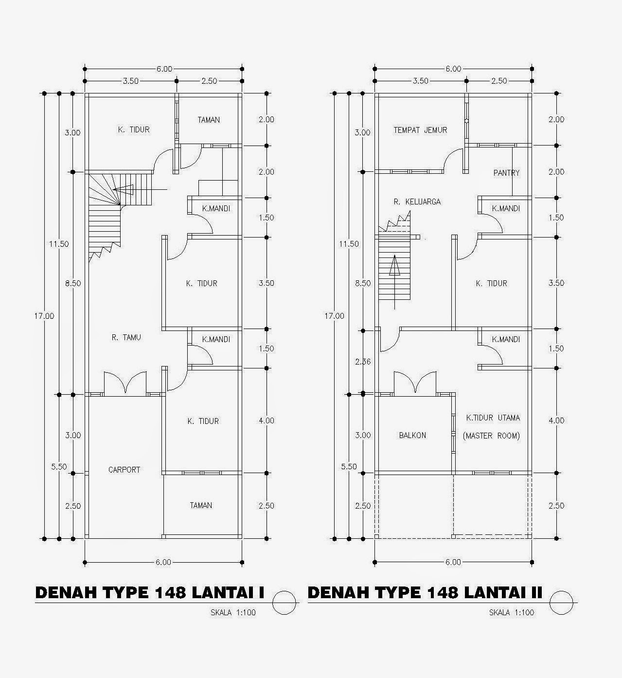 Desain Denah Rumah Minimalis Type 148 6x17 2 Lantai Denah