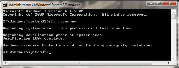 Executing sfc /scannow command in command prompt