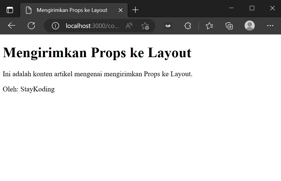 hasil pengiriman props ke komponen layout